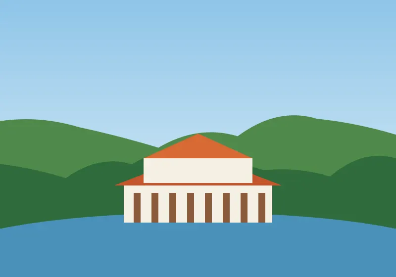 Kandy lake and temple illustration