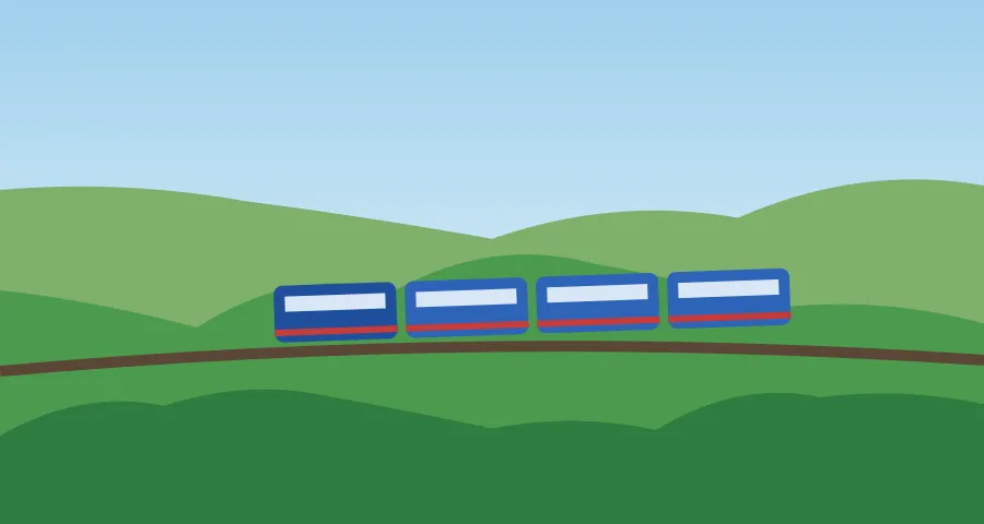 Hill country train journey illustration